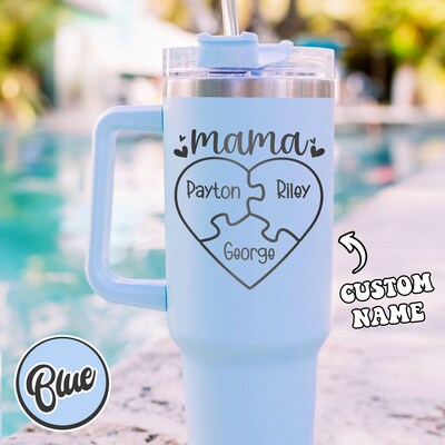 Mama Tumbler With Kids Names, Personal Engraved Tumbler, New Mom Mama Gift, Mama Tumbler Handle, Mama Tumbler With Names, 40oz Tumbler Mama - image1